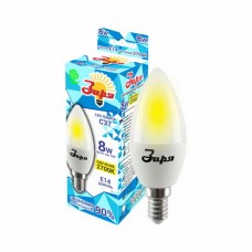 Лампа светодиодная ECO С37 8Вт 2700К 360Лм Е14 свеча, ЗАРЯ 