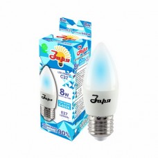 Лампа светодиодная ECO С37 8Вт 6400К 360Лм Е27 свеча ЗАРЯ