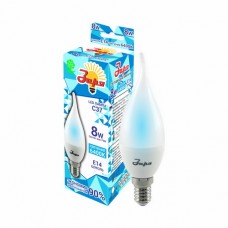 Лампа светодиодная ECO С37F 8Вт 6400К 360Лм Е14 свеча на ветру ЗАРЯ
